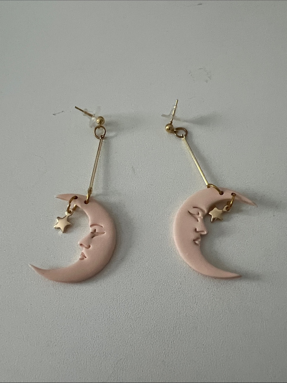 Gold & Blush Moon Face Drop Earrings - Unbranded